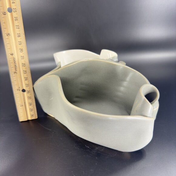 HILBORN Canada Art Pottery Chip And Dip Salsa Double Bowl Dish Signed W Spoons - Picture 4 of 16